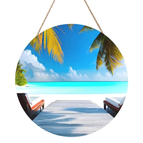 Maldives Holidays Runde Holztafelmalerei 12 Zoll Exquisite Kunstwerke, umweltfreundliches Holz, eine elegante Wahl für Heimdekoration. von Inkmhztk