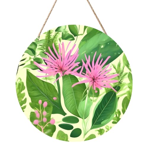 Pink Plant Flowers Round Wood Panel Painting 30.5 cm Exquisite Artwork, Environmentally Friendly Wood, An Elegant Choice For Home Decoration. von Inkmhztk