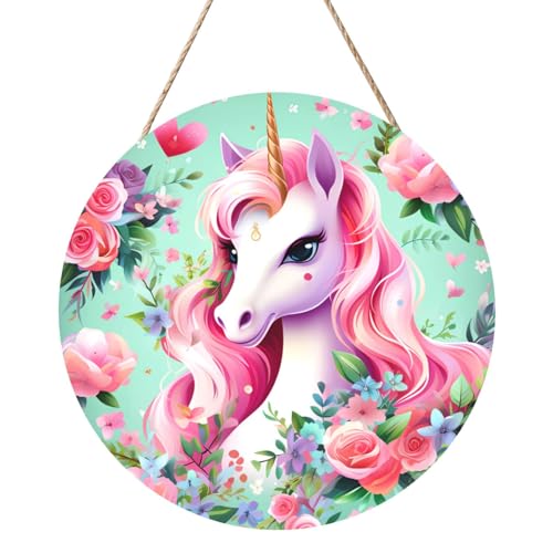 Pink Unicorn Round Wood Panel Painting 30.5 cm Exquisite Artwork, Environmentally Friendly Wood, A Elegant Choice for Home Decoration. von Inkmhztk