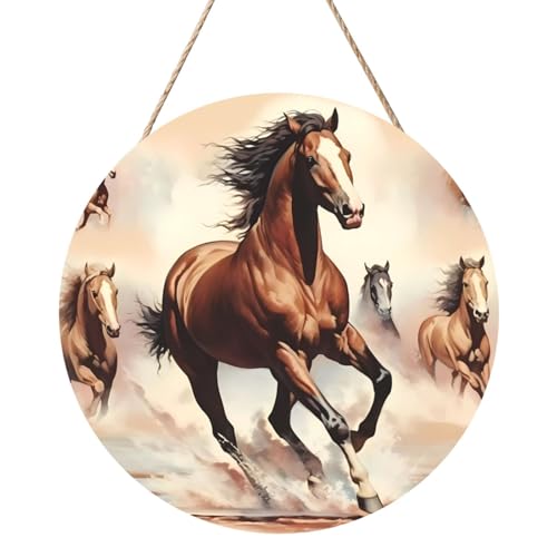 Prancing Brown Horse Round Wood Panel Painting 30.5 cm Exquisite Artwork, Environmentally Friendly Wood, An Elegant Choice For Home Decoration. von Inkmhztk