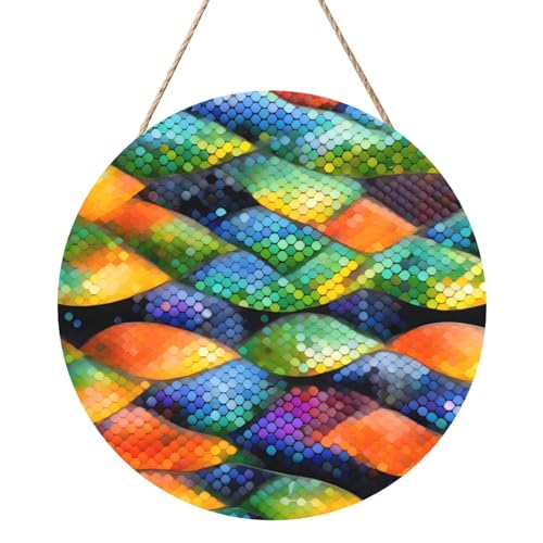 Regenbogenfischschuppen-runde Holzplattenmalerei 12 Zoll Exquisites Kunstwerk, umweltfreundliches Holz, eine elegante Wahl für Heimdekoration. von Inkmhztk