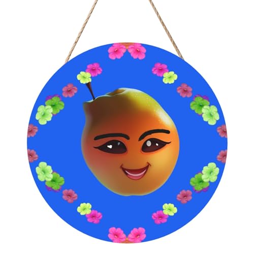 Smiley gelbe Birne runde Holzplattenmalerei 12 Zoll Exquisite Kunstwerke, umweltfreundliches Holz, eine elegante Wahl für Heimdekoration. von Inkmhztk