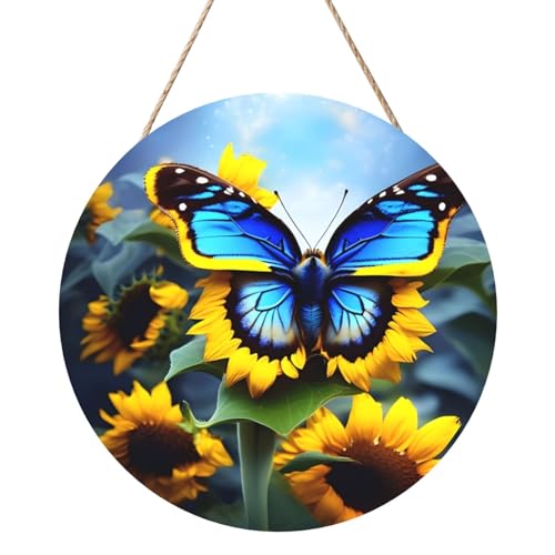 Sonnenblume Blau Schmetterling Runde Holzplatte Malerei 12 Zoll Exquisite Kunstwerke, umweltfreundliches Holz, eine elegante Wahl für Heimdekoration. Sonnenblume Blau Schmetterling Runde Holzplatte Malerei 12 Zoll Exquisite Kunstwerke, umweltfreundliches Holz, eine elegante Wahl für Heimdekoration. von Inkmhztk