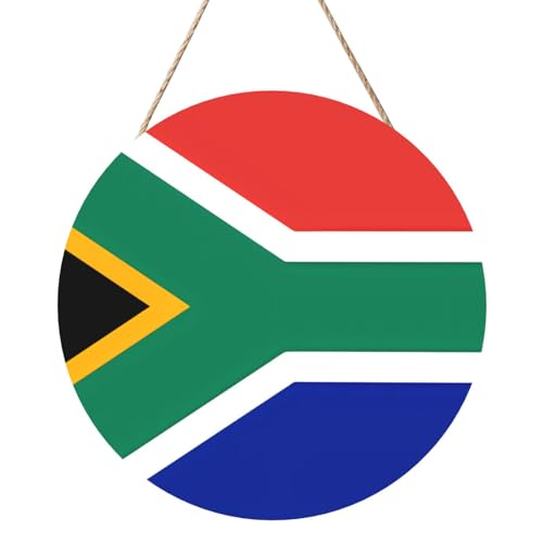 Südafrika Flagge Runde Holzplatte Malerei 12 Zoll Exquisite Kunstwerke, umweltfreundliches Holz, eine elegante Wahl für Heimdekoration. von Inkmhztk