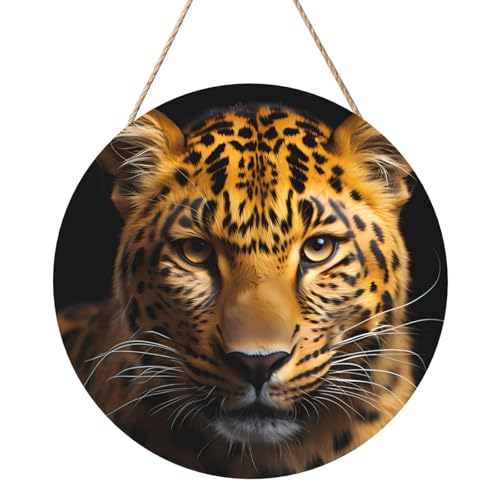 The Deep-Eyed Leopard Round Wood Panel Painting 30.5 cm Exquisite Artwork, Environmentally Friendly Wood, A Elegant Choice for Home Decoration. von Inkmhztk