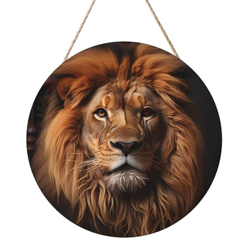 The Lion's Gaze Round Wood Panel Painting 30.5 cm Exquisite Artwork, Environmentally Friendly Wood, An Elegant Choice For Home Decoration. von Inkmhztk