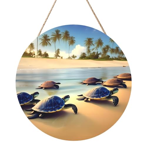 Turtles On The Beach Round Wood Panel Painting 30.5 cm Exquisite Artwork, Environmentally Friendly Wood, An Elegant Choice For Home Decoration. von Inkmhztk
