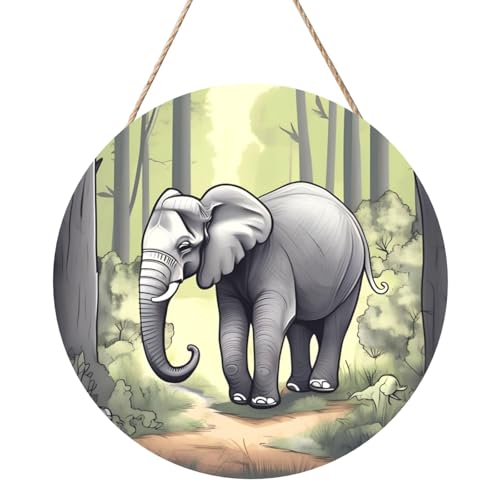 Walking Elephant Round Wood Panel Painting 30.5 cm Exquisite Artwork, Environmentally Friendly Wood, A Elegant Choice for Home Decoration. von Inkmhztk