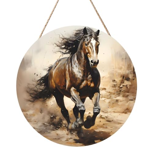 Westernpferd Runde Holzpaneelmalerei 12 Zoll Exquisite Kunstwerke, umweltfreundliches Holz, eine elegante Wahl für Heimdekoration. von Inkmhztk