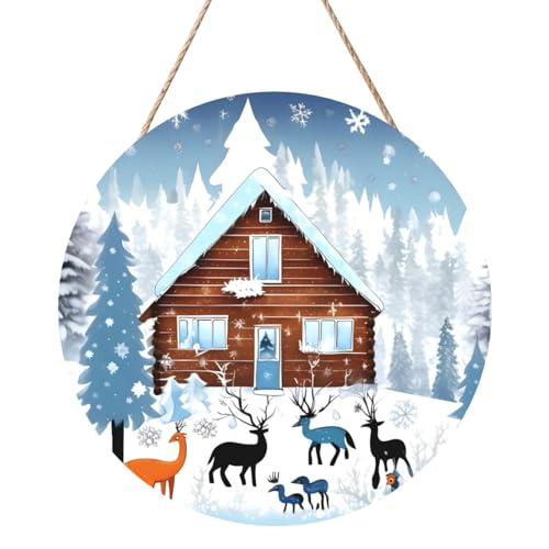Winter Rehkitz Runde Holzpaneelmalerei 12 Zoll Exquisite Kunstwerke, umweltfreundliches Holz, eine elegante Wahl für Heimdekoration. von Inkmhztk