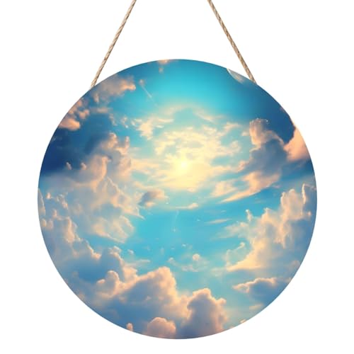 Wolkiger Himmel Runde Holztafelmalerei 12 Zoll Exquisite Kunstwerke, umweltfreundliches Holz, eine elegante Wahl für Heimdekoration. von Inkmhztk