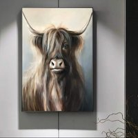 Schwarze Highland Kuh Wand Kunst Malerei Druck Auf Leinwand Für Wohnzimmer Wohnkultur von Inknsplash