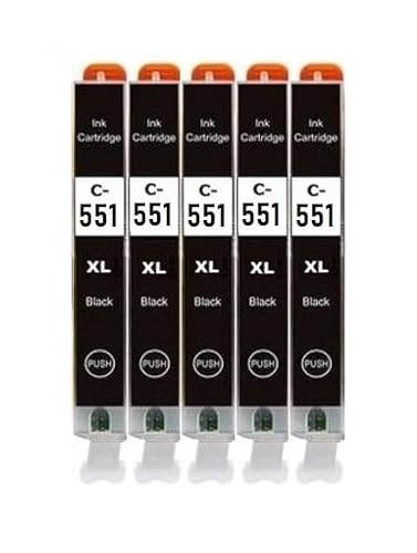 5 Druckerpatronen kompatibel mit Canon CLI-551 XL Black, schwarz für Pixma IP7240, IP7250, IP8750, IX6850, MG5450, MG5550, MG5650, MG5655, MG6350, MG6450, MG6650, MG7150, MG7550, MX725, MX925 von Inkpro