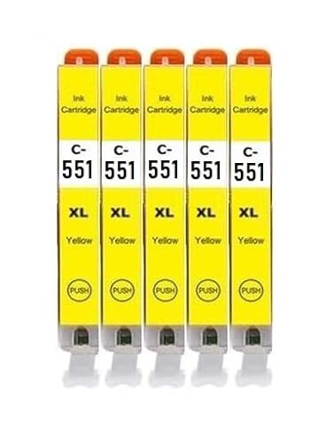 5 Druckerpatronen kompatibel mit Canon CLI-551 XL Yellow für Pixma IP7240, IP7250, IP8750, IX6850, MG5450, MG5550, MG5650, MG5655, MG6350, MG6450, MG6650, MG7150, MG7550, MX725, MX925 von Inkpro
