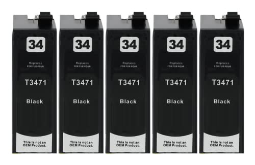 5 kompatible Druckerpatronen T3471, T34 XL Black, kompatibel mit Epson Workforce Pro WF-3720DW, WF-3720DWF, WF-3725DWF von Inkpro