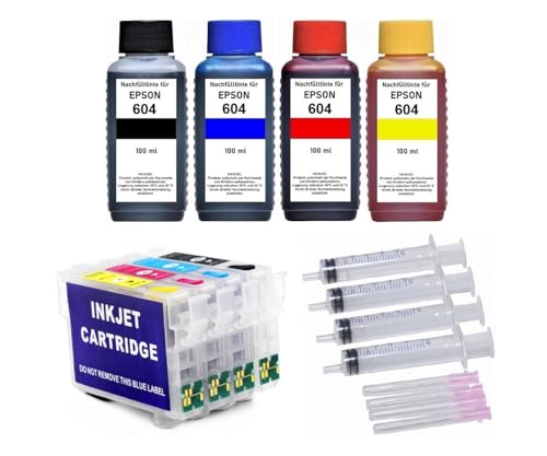 Nachfüllbare Druckerpatronen 604 XL mit Auto-Reset-Chips + 400 ml Nachfülltinte kompatibel mit Epson Expression Home XP-2200 2205 3200 3205 4200 4205, Workforce WF-2910 2930 2935 2950 von Inkpro