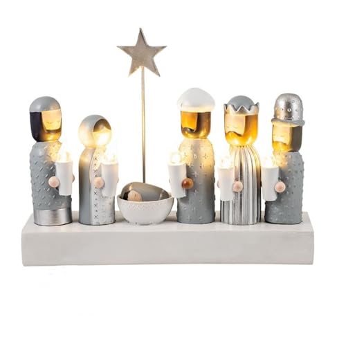 Inmaculada Romero IR Modernes Weihnachts-Mystery Birth mit Leuchtsockel 19 cm. Harzfiguren Jungfrau Maria Kind Jesus Heiliger Josef DREI Könige. Unisex. Länge (cm): 19. von Inmaculada Romero IR