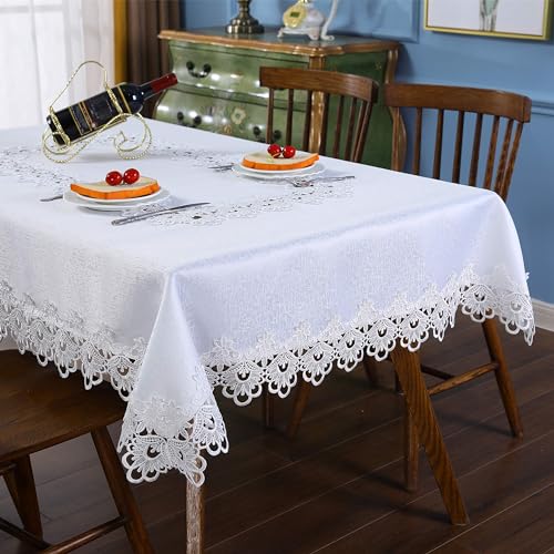 Inmerget Elegante weiße Tischdecke aus Spitze für Hochzeit Party Zuhause Küche Wohnzimmer Dach Tischdekoration rechteckig 130 x 180 cm von Inmerget
