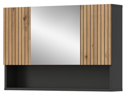 Badezimmer Spiegelschrank in grau und Eiche Artisan, Badschrank 3-türig, 80 x 55 cm, Livia Badezimmer Spiegelschrank in grau und Eiche Artisan, Badschrank 3-türig, 80 x 55 cm, Livia von Inn.Furn