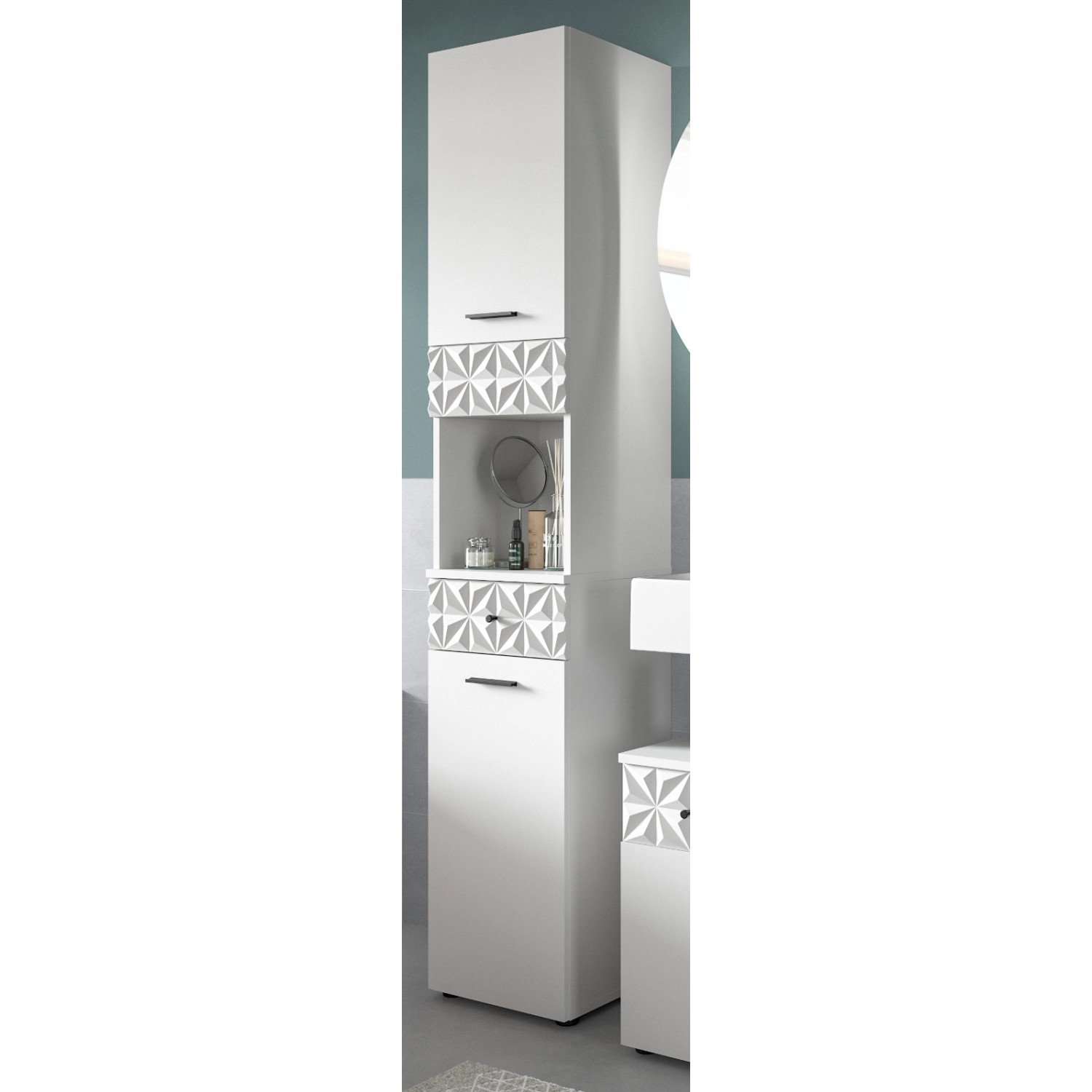 Inn.Furn Badezimmer Hochschrank in Weiß Hochglanz 35 x 187 cm Relief Inn.Furn Badezimmer Hochschrank in Weiß Hochglanz 35 x 187 cm Relief von Inn.Furn