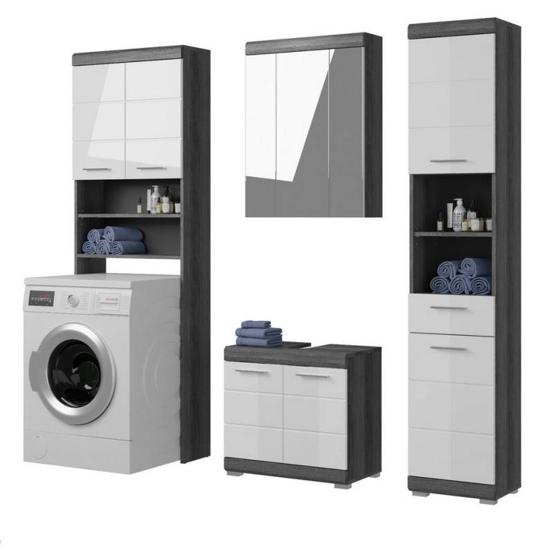 Inn.Furn Badmöbel-Set Shawn, (Kombination in weiß Hochglanz und grau, 4-St., Breite 160 cm), inkl. Waschmaschinenschrank von Inn.Furn