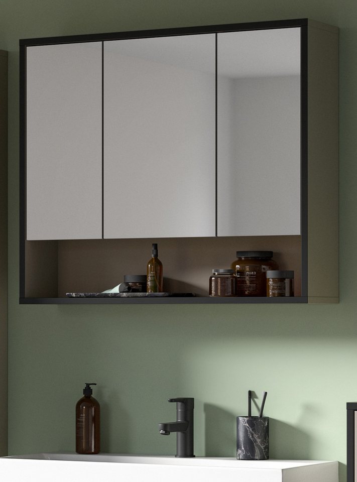 Inn.Furn Badezimmerspiegelschrank Scana (Badschrank sandfarben, 3 Spiegeltüren, Breite 80) mit Soft-Close-Funktion von Inn.Furn