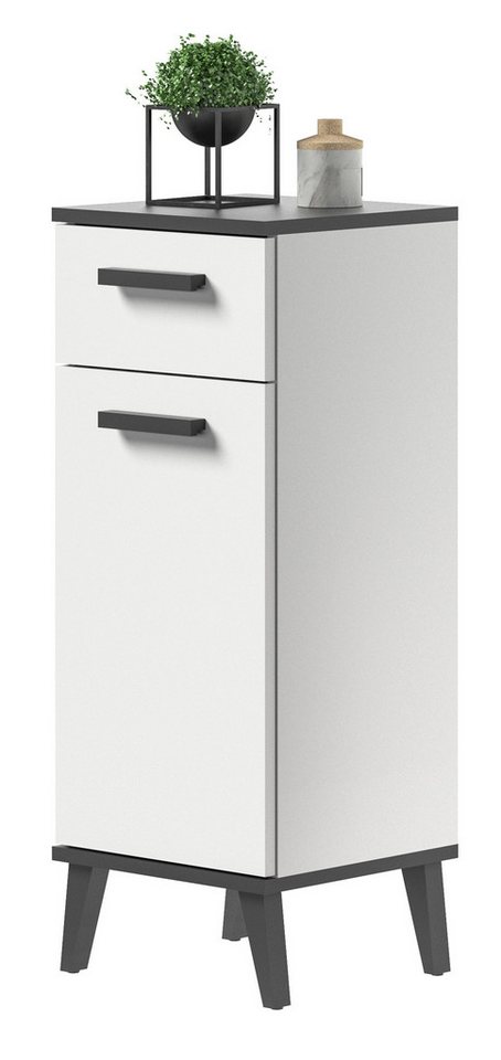 Inn.Furn Badkommode Linea (Badschrank in weiß mit Anthrazit grau, 34 x 86), mit Schublade von Inn.Furn