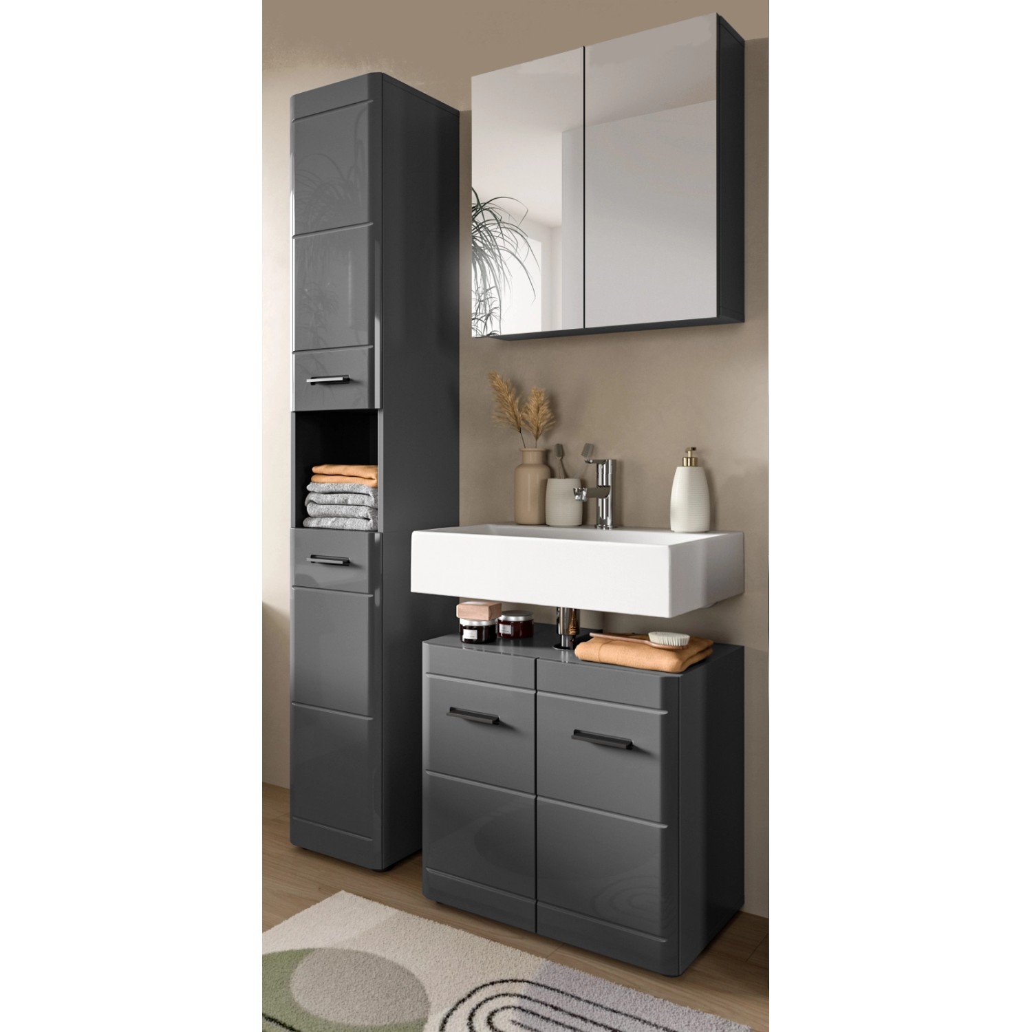 Inn.Furn Badmöbel-Set 3-teilig Grau Hochglanz 105 cm mit Soft-Close Strong Inn.Furn Badmöbel-Set 3-teilig Grau Hochglanz 105 cm mit Soft-Close Strong von Inn.Furn