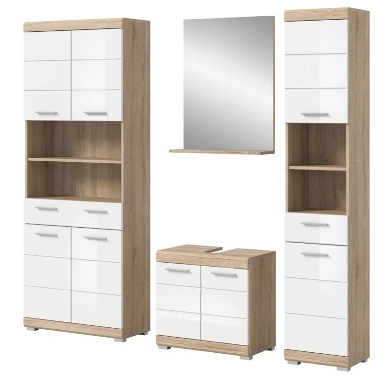 Inn.Furn Badmöbel Set 4-teilig 186 cm in Weiß Hochglanz und Eiche Mambo Inn.Furn Badmöbel Set 4-teilig 186 cm in Weiß Hochglanz und Eiche Mambo von Inn.Furn