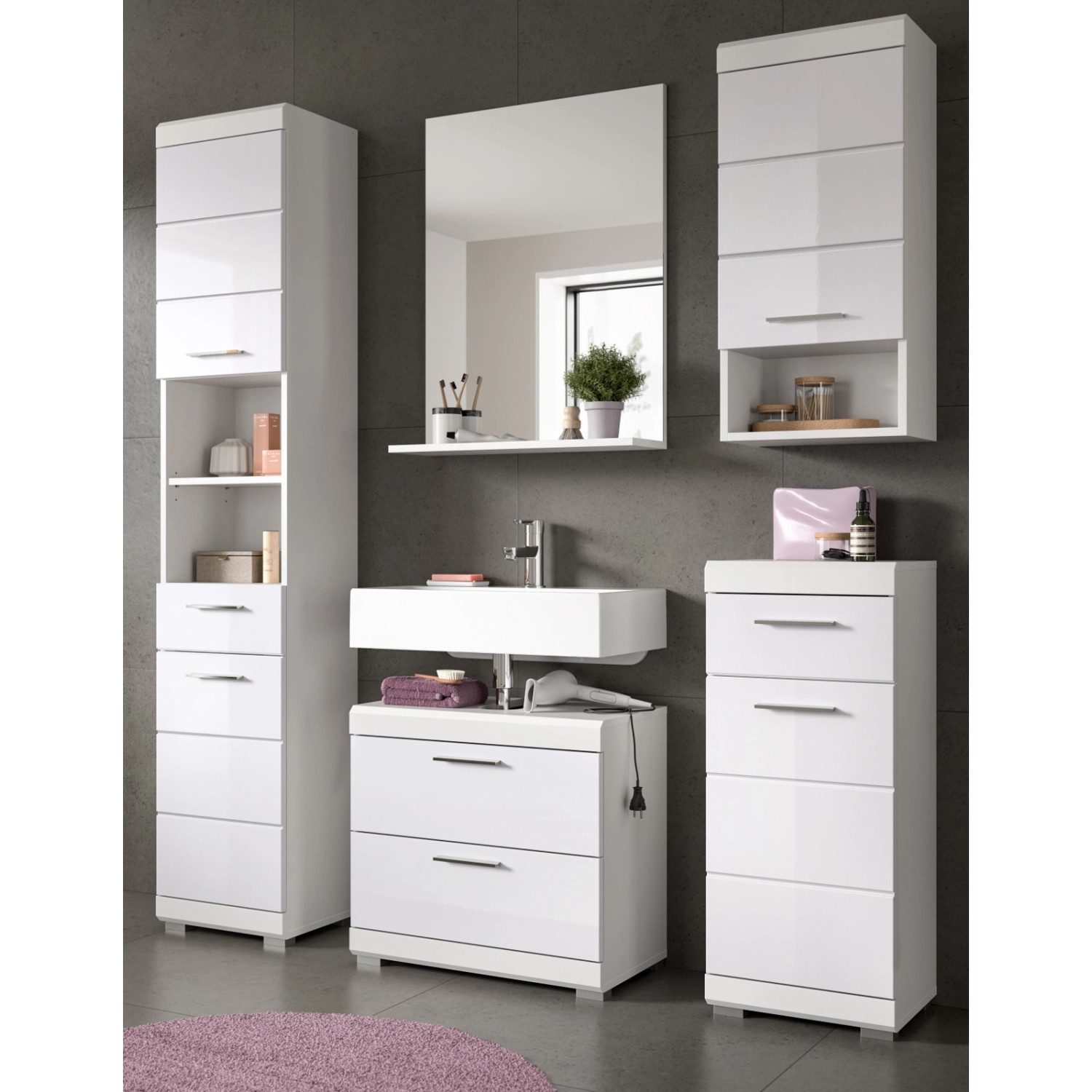 Inn.Furn Badmöbel Set 5-teilig 164 cm in Weiß Hochglanz Shawn Inn.Furn Badmöbel Set 5-teilig 164 cm in Weiß Hochglanz Shawn von Inn.Furn