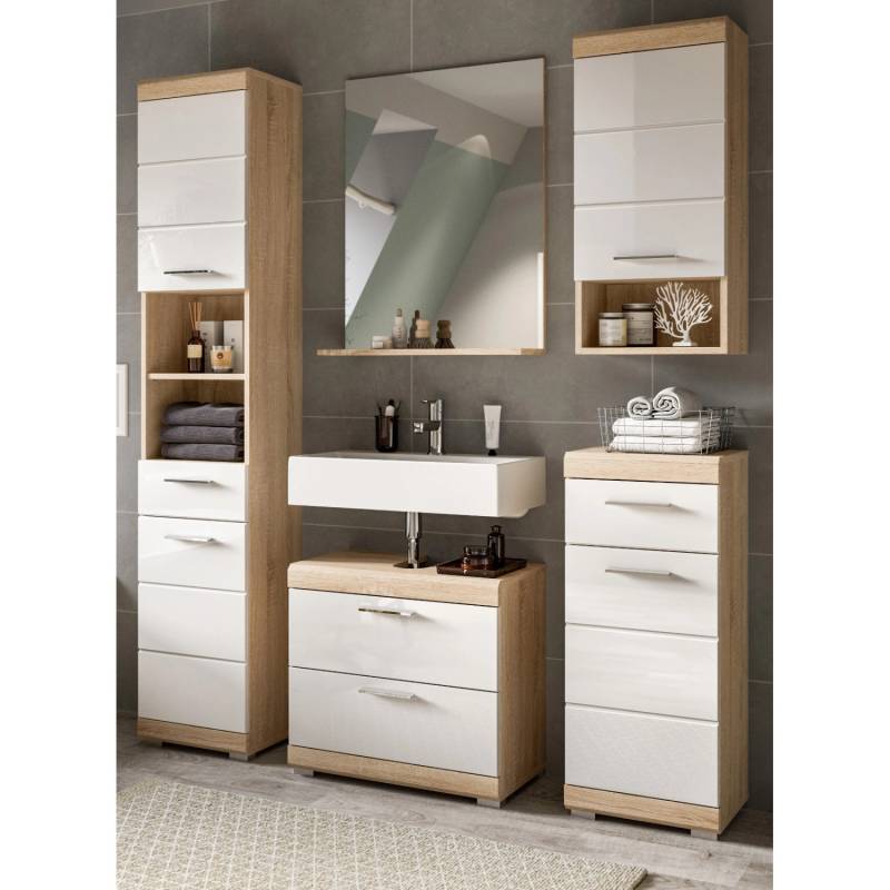 Inn.Furn Badmöbel Set 5-teilig 164 cm in Weiß Hochglanz und Eiche Mambo Inn.Furn Badmöbel Set 5-teilig 164 cm in Weiß Hochglanz und Eiche Mambo von Inn.Furn