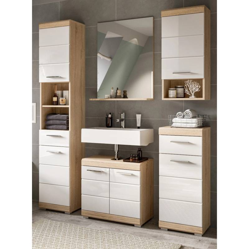 Inn.Furn Badmöbel Set 5-teilig in Weiß Hochglanz und Eiche 164 cm Mambo Inn.Furn Badmöbel Set 5-teilig in Weiß Hochglanz und Eiche 164 cm Mambo von Inn.Furn