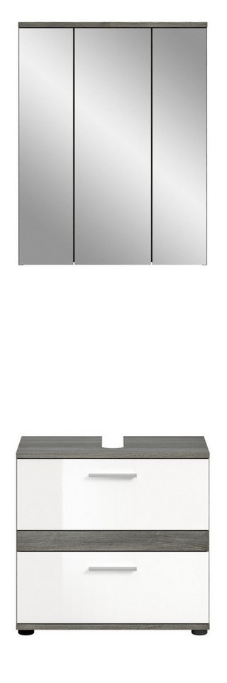 Inn.Furn Badmöbel-Set Bailey, (in weiß Hochglanz und Rauchsilber grau, 2-St., Breite 60 cm), viel Stauraum von Inn.Furn