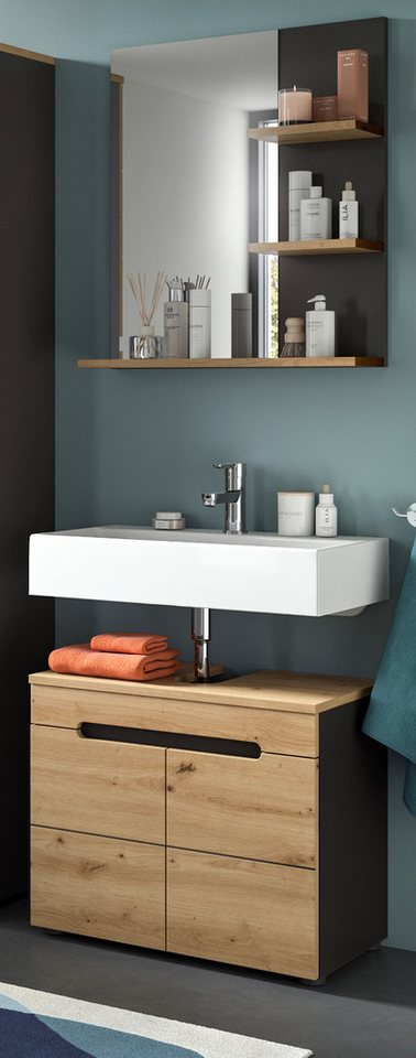 Inn.Furn Badmöbel-Set Cooper, (in Artisan Eiche Dekor mit Basalt grau, 2-St., Breite 63 cm), mit Soft-Close-Funktion von Inn.Furn