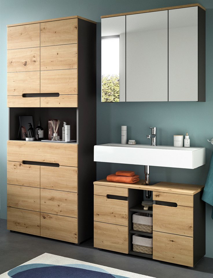 Inn.Furn Badmöbel-Set Cooper, (in Artisan Eiche und Basalt grau, 3-St., 170 x 193 cm), viel Stauraum, Soft-Close-Funktion von Inn.Furn