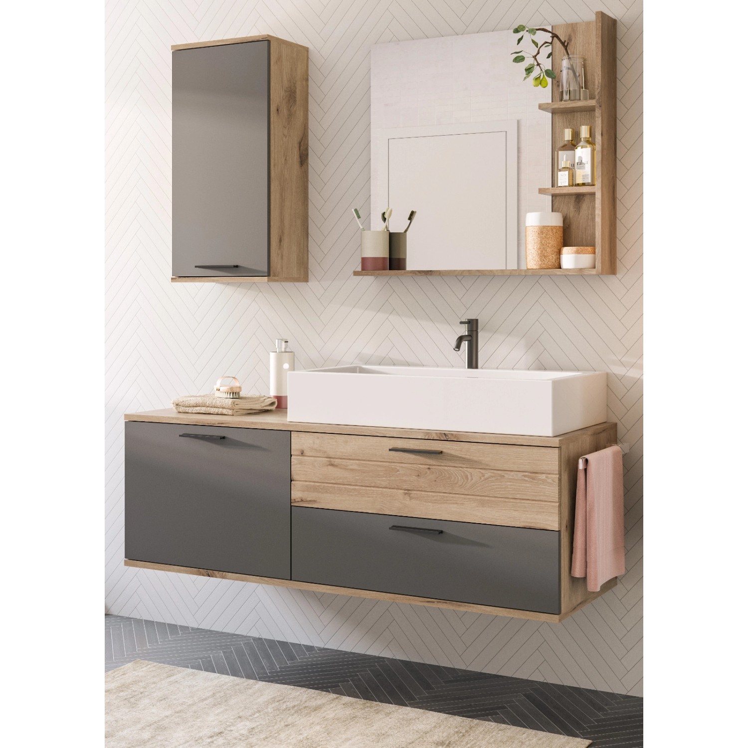 Inn.Furn Badmöbel-Set Eiche Grau 4-teilig 140 cm Hängend mit Soft-Close Tomaso Inn.Furn Badmöbel-Set Eiche Grau 4-teilig 140 cm Hängend mit Soft-Close Tomaso von Inn.Furn