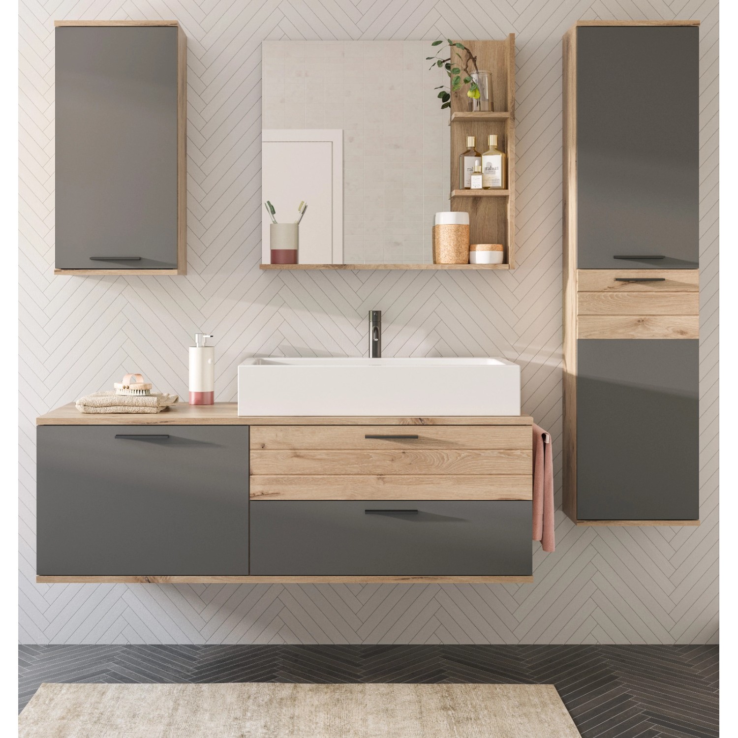 Inn.Furn Badmöbel-Set Eiche Grau 5-teilig 192 cm Hängend mit Soft-Close Tomaso Inn.Furn Badmöbel-Set Eiche Grau 5-teilig 192 cm Hängend mit Soft-Close Tomaso von Inn.Furn