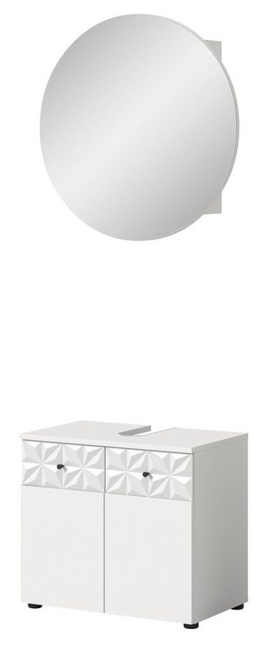 Inn.Furn Badmöbel-Set Relief, (in weiß Hochglanz mit 3-D Struktur, 2-St., Badkombination 70 cm), mit Soft-Close von Inn.Furn