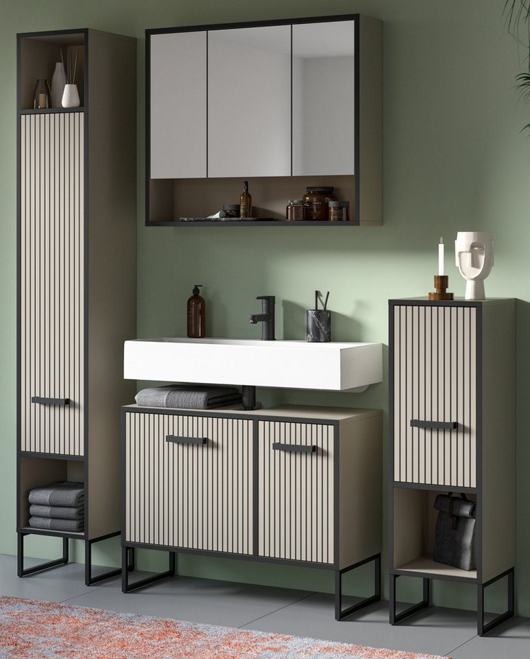 Inn.Furn Badmöbel-Set Scana, (Badezimmer in Sand und schwarz, Komplett-Set 4-teilig), mit Soft-Close-Funktion von Inn.Furn