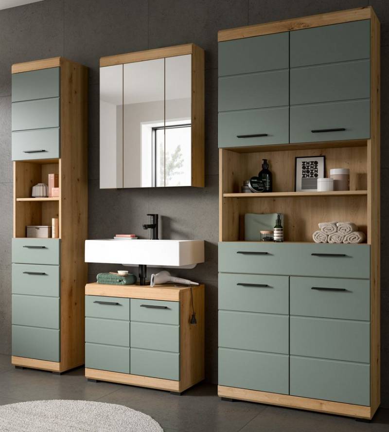 Inn.Furn Badmöbel-Set Shawn, (Badezimmer in Salbei grün und Artisan Eiche, 4-St., 200 x 190 cm), mit extra viel Stauraum von Inn.Furn