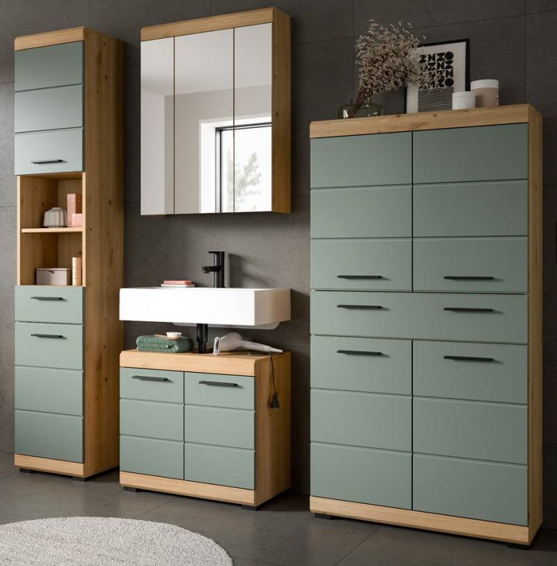 Inn.Furn Badmöbel-Set Shawn, (Badezimmer in Salbei grün und Artisan Eiche, 4-St., 200 x 191 cm), mit extra viel Stauraum von Inn.Furn