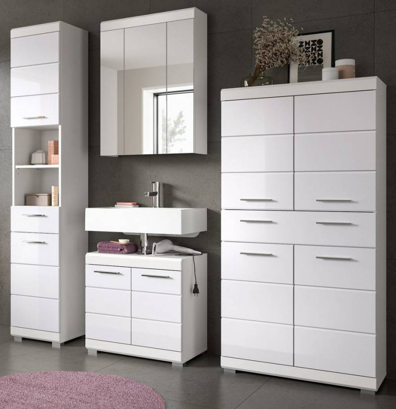 Inn.Furn Badmöbel-Set Shawn, (Badezimmer in weiß Hochglanz, 4-teilig, 200 x 191 cm), mit 4-türigem Midischrank von Inn.Furn