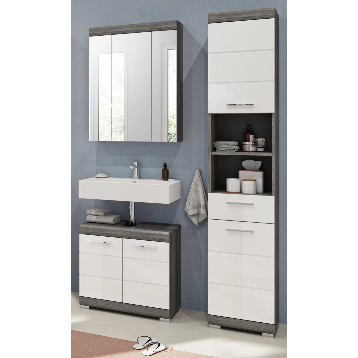 Inn.Furn Badmöbel-Set Weiß Hochglanz Grau 3-teilig 112 cm 17 Fächer Shawn Inn.Furn Badmöbel-Set Weiß Hochglanz Grau 3-teilig 112 cm 17 Fächer Shawn von Inn.Furn