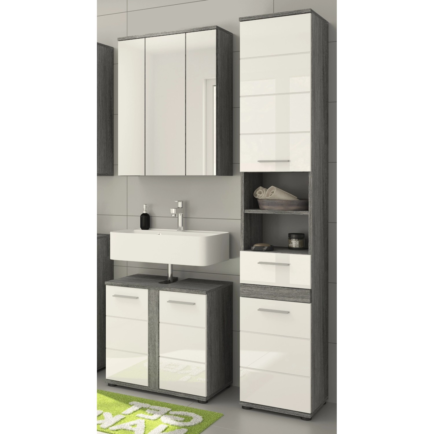 Inn.Furn Badmöbel-Set Weiß Hochglanz Grau 3-teilig 114 cm 18 Fächer Bailey Inn.Furn Badmöbel-Set Weiß Hochglanz Grau 3-teilig 114 cm 18 Fächer Bailey von Inn.Furn