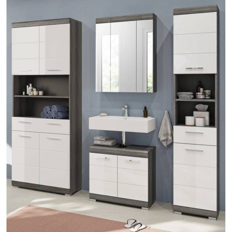 Inn.Furn Badmöbel-Set Weiß Hochglanz Grau 4-teilig 186 cm 23 Fächer Shawn Inn.Furn Badmöbel-Set Weiß Hochglanz Grau 4-teilig 186 cm 23 Fächer Shawn von Inn.Furn