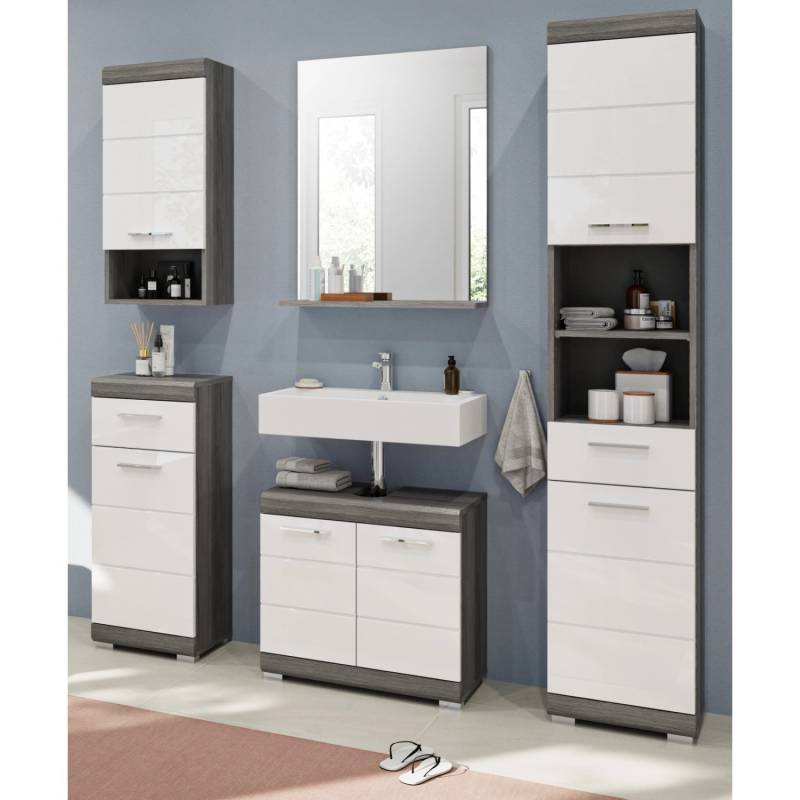 Inn.Furn Badmöbel-Set Weiß Hochglanz Grau 5-teilig 164 cm 13 Fächer Shawn Inn.Furn Badmöbel-Set Weiß Hochglanz Grau 5-teilig 164 cm 13 Fächer Shawn von Inn.Furn