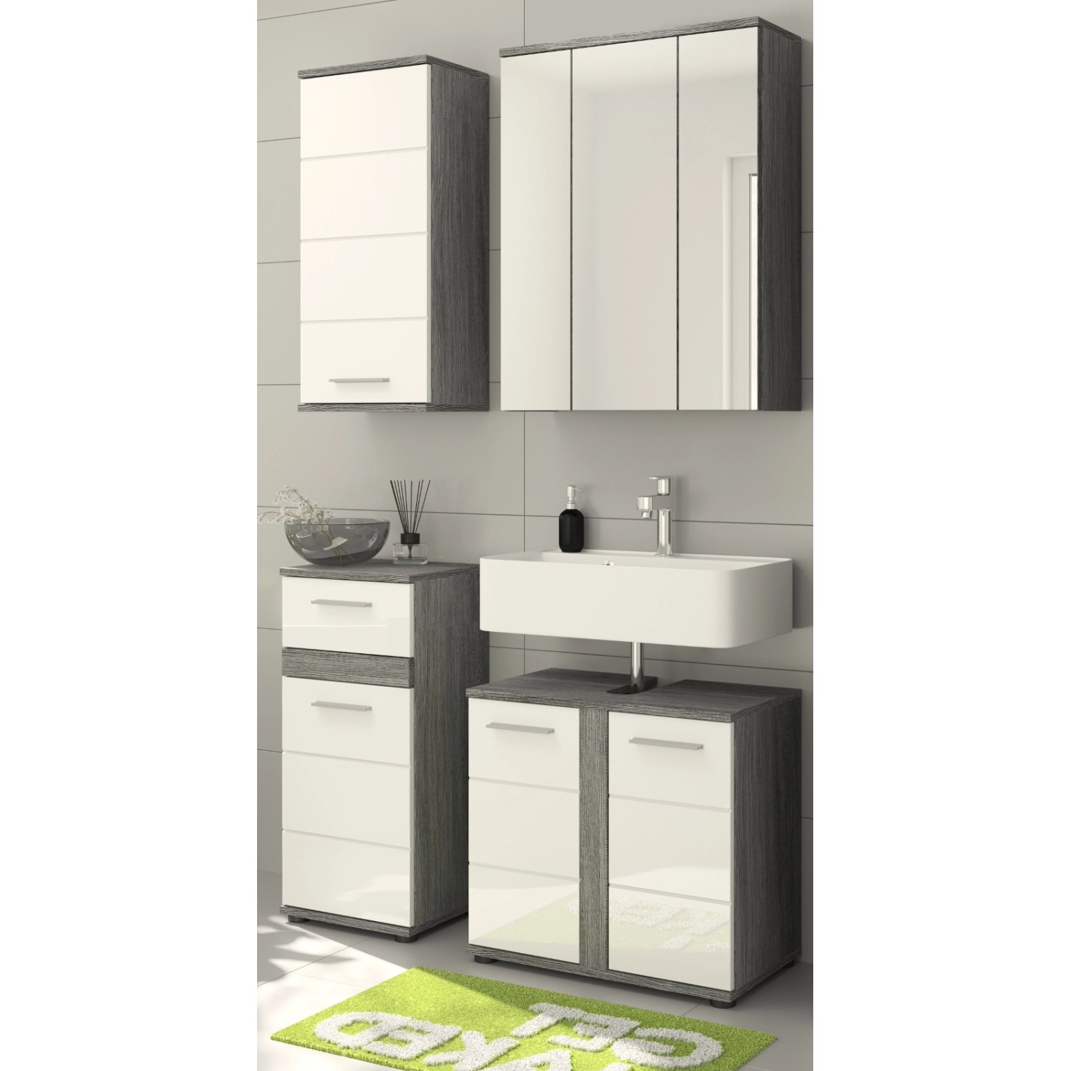 Inn.Furn Badmöbel-Set Weiß Hochglanz Grau Rauchsilber 4-teilig 114 cm Bailey Inn.Furn Badmöbel-Set Weiß Hochglanz Grau Rauchsilber 4-teilig 114 cm Bailey von Inn.Furn