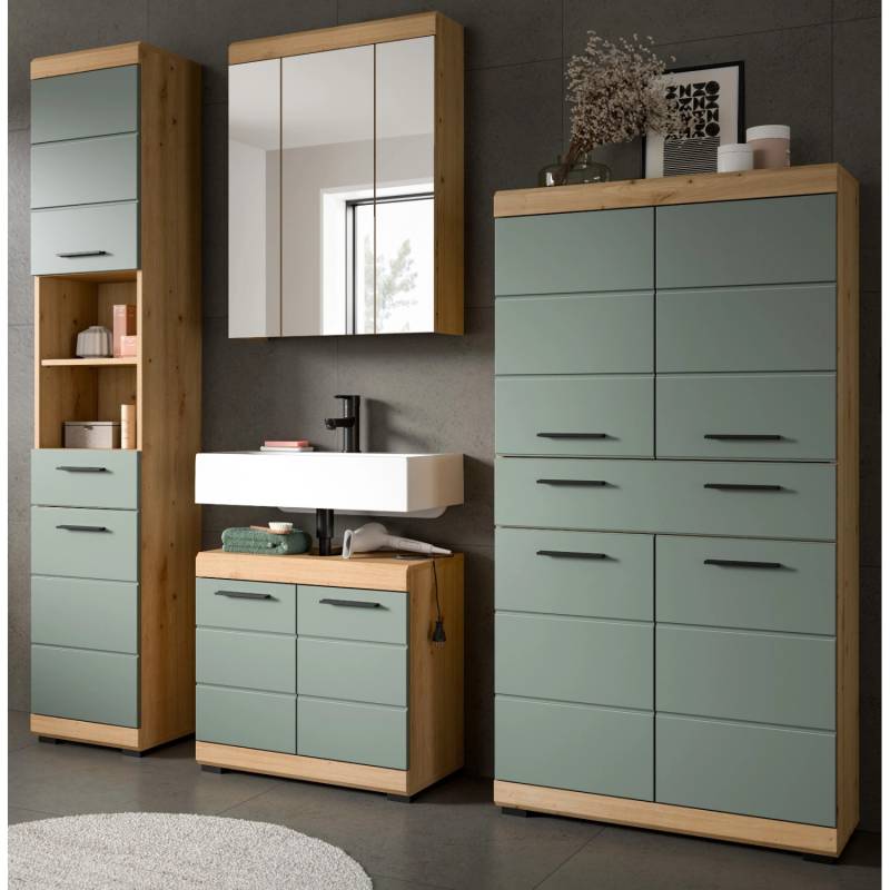 Inn.Furn Badmöbel Set in Grün und Eiche 4-teilig mit Spiegel Shawn Inn.Furn Badmöbel Set in Grün und Eiche 4-teilig mit Spiegel Shawn von Inn.Furn