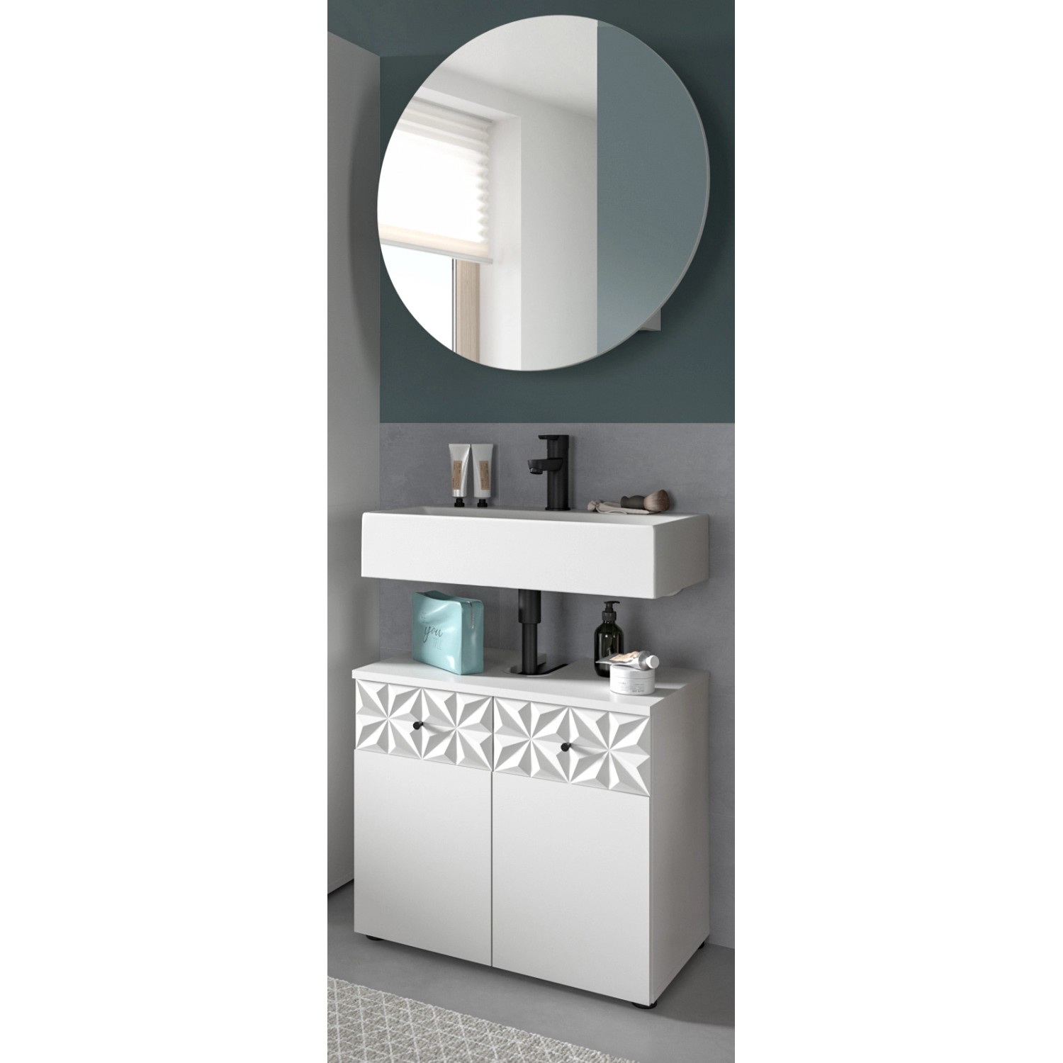 Inn.Furn Badmöbel Set in Weiß Hochglanz 2-teilig 70 cm Relief Inn.Furn Badmöbel Set in Weiß Hochglanz 2-teilig 70 cm Relief von Inn.Furn