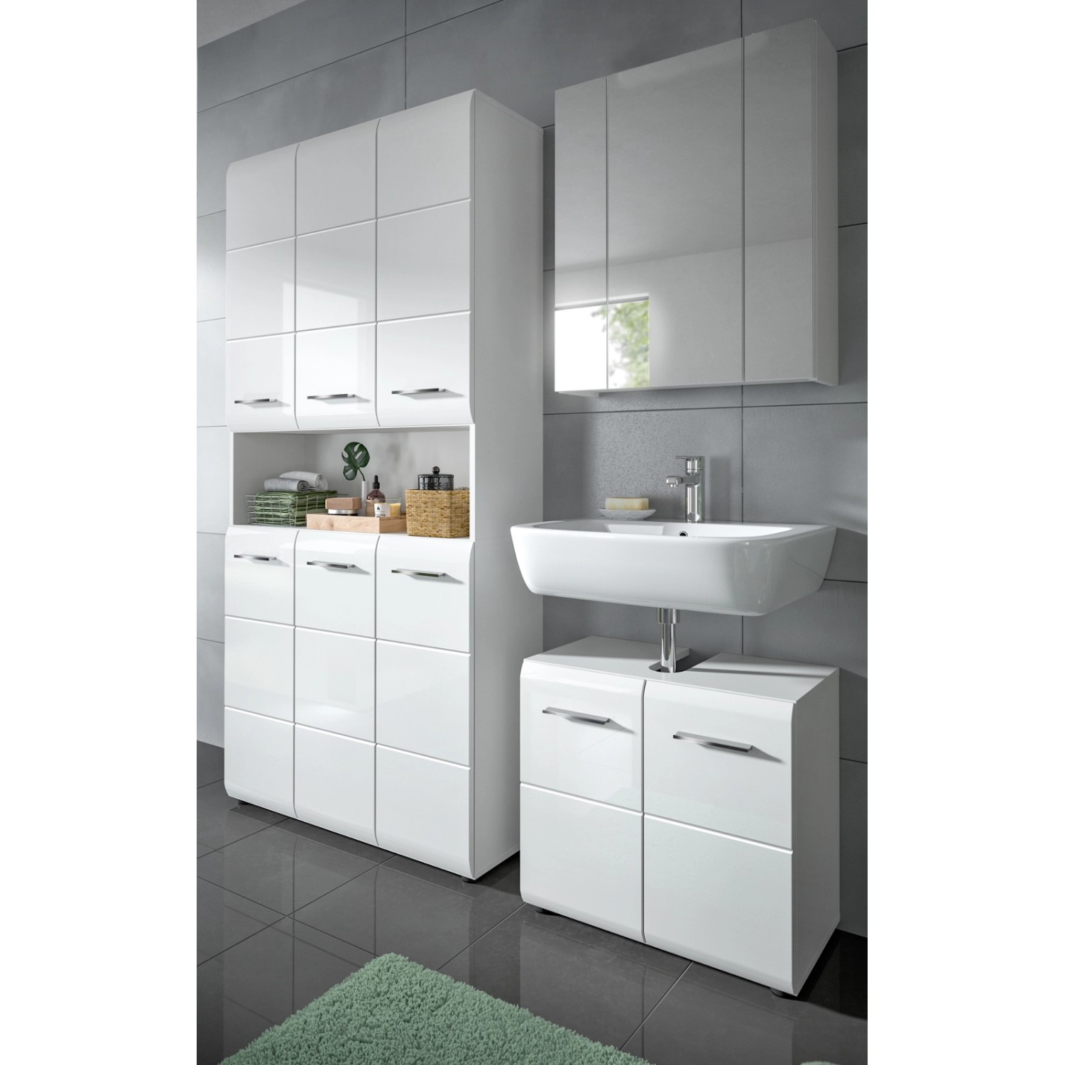 Inn.Furn Badmöbel Set in Weiß Hochglanz 3-teilig 165 cm Cover Inn.Furn Badmöbel Set in Weiß Hochglanz 3-teilig 165 cm Cover von Inn.Furn